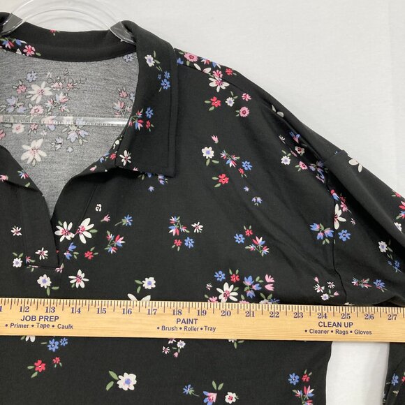 Cuddl Duds size XL Black Multi Floral Stretch Long Sleeve Blouse Comfy Relaxed - Picture 5 of 8